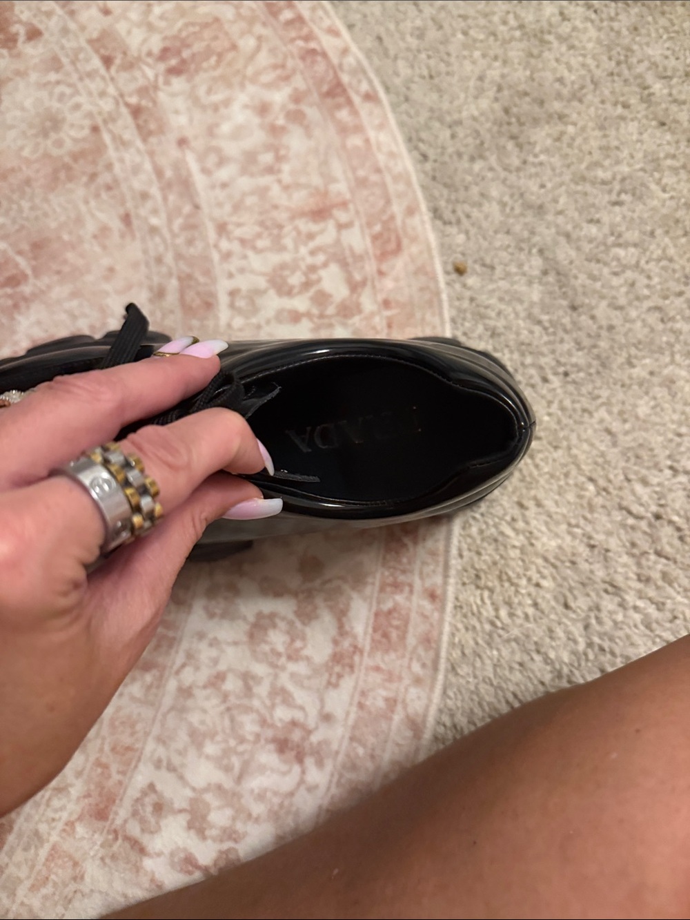 Prada Black Patent Lace-Up Chunky Boots - Picture 3 of 14